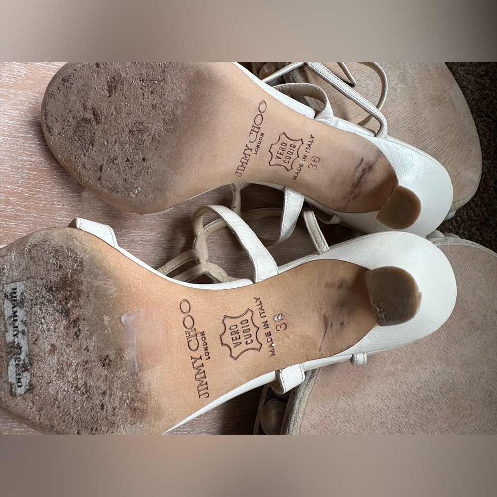 Jimmy Choo Strappy Bramley Heels ✨ White Leather ✨ Size 36/US 5.5/6 - Picture 6 of 9